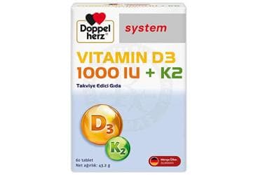DOPPELHERZ VITAMIN D3 1000 IU + K2 ICEREN TAKVIYE EDICI GIDA TABLET 60 tablet İlaç Görseli