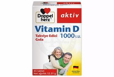 DOPPELHERZ VITAMIN D ICEREN TAKVIYE EDICI GIDA 1000 IU 45 tablet İlaç Görseli