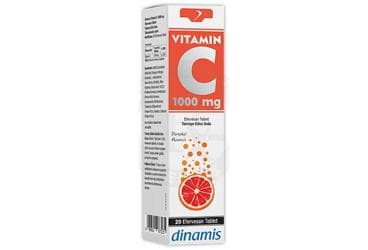 DINAMIS VITAMIN C EFERVESAN TABLET PORTAKAL AROMALI TAKVIYE EDICI GIDA 1000 mg 20 tablet İlaç Görseli