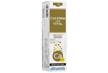 DINAMIS CALCIUM WITH VIT-D3 KALSIYUM VE VITAMIN D3 EFERVESAN TABLET TAKVIYE EDICI GIDA 20 tablet İlaç Görseli