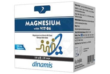 DINAMIS MAGNESIUM WITH B6 MAGNEZYUM VE VIITAMIN B6 ICEREN TAKVIYE EDICI GIDA 20 saşe İlaç Görseli