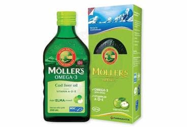 MOLLERS COD LIVER OIL OMEGA-3 ICEREN ELMA AROMALI TAKVIYE EDICI GIDA 250 ml şişe İlaç Görseli