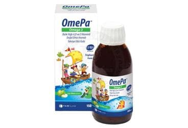 OMEPA OMEGA 3, BALIK YAGLI A, D, E VITAMINI ICEREN DOGAL ELMA AROMALI TAKVIYE EDICI GIDA 150 ml şişe İlaç Görseli