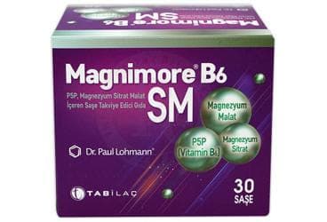 MAGNIMORE B6 SM SASE P5P, MAGNEZYUM SITRAT MALAT ICEREN SASE TAKVIYE EDICI GIDA 30 saşe İlaç Görseli
