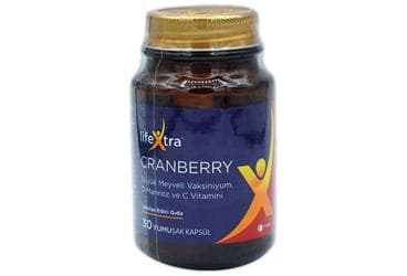 LIFEXTRA CRANBERRY (BUYUK MEYVELI VAKSINIYUM), D-MANNOZ, C VITAMINI ICEREN KAPSUL TAKVIYE EDICI GIDA 30 kapsül İlaç Görseli
