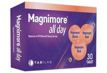 MAGNIMORE ALL DAY MAGNEZYUM VE P5P (VITAMIN B6) ICEREN TAKVIYE EDICI GIDA TABLET 30 tablet İlaç Görseli