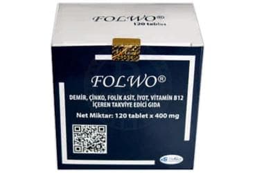 FOLWO DEMIR, CINKO, FOLIK ASIT, IYOT, VITAMIN B12 ICEREN TAKVIYE EDICI GIDA 120 tablet İlaç Görseli
