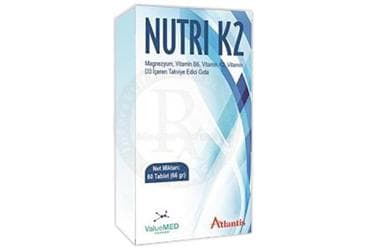 NUTRI K2 MAGNEZYUM, VITAMIN B6, VITAMIN K2, VITAMIN D3 ICEREN TAKVIYE EDICI GIDA 60 tablet İlaç Görseli
