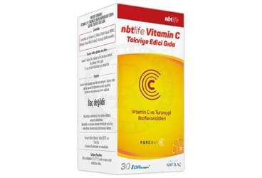 NBTLIFE VITAMIN C VE TURUNCGIL BIOFLAVONOIDLERI ICEREN TAKVIYE EDICI GIDA 30 kapsül İlaç Görseli