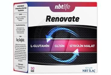 NBTLIFE RENOVATE L-GLUTAMIN, GLISIN VE SITRULIN MALAT ICEREN TAKVIYE EDICI GIDA 30 saşe İlaç Görseli