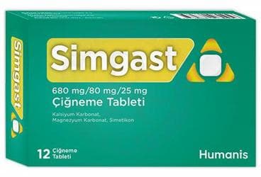 SIMGAST 680 MG/80 MG/25 MG CIGNEME TABLETI (12 TABLET) İlaç Görseli