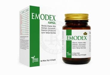 EMODEX KAPSUL MINERAL, VITAMIN, BITKI EKSTRESI, AMINOASIT, KOENZIM Q10 KARISIMI ICEREN TAKVIYE EDICI GIDA 60 kapsül İlaç Görseli