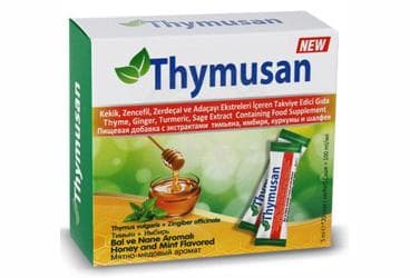 THYMUSAN KEKIK, ZENCEFIL, ZERDECAL VE ADACAYI EKSTRELERI ICEREN BAL VE NANE AROMALI TAKVIYE EDICI GIDA 20x5 ml flakon İlaç Görseli