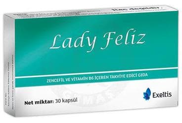 LADY FELIZ ZENCEFIL VE VITAMIN B6 ICEREN TAKVIYE EDICI GIDA 30 kapsül İlaç Görseli