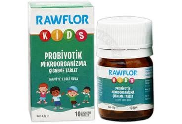 RAWFLOR KIDS PROBIYOTIK MIKROORGANIZMA CIGNEME TABLET TAKVIYE EDICI GIDA 10 tablet İlaç Görseli