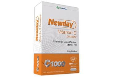 NEWDAY VITAMIN C COMPLEX VITAMIN C, CINKO PIKOLINAT, VITAMIN D3 ICEREN TAKVIYE EDICI GIDA 30 kapsül İlaç Görseli