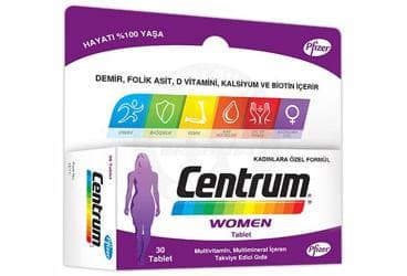 CENTRUM WOMEN MULTIVITAMIN, MULTIMINERAL ICEREN TAKVIYE EDICI GIDA 30 tablet İlaç Görseli