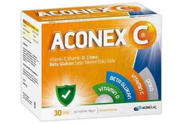 ACONEX C VITAMIN C, VITAMIN D, CINKO, BETA GLUKAN SASE TAKVIYE EDICI GIDA 30 saşe İlaç Görseli