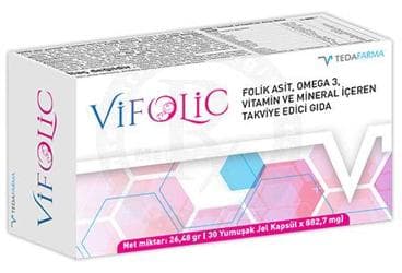 VIFOLIC FOLIK ASIT, OMEGA 3, VITAMIN VE MINERAL ICEREN TAKVIYE EDICI GIDA 30 kapsül İlaç Görseli