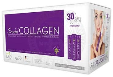 SUDA COLLAGEN HYALURONIC ACID, COENZYME Q10, BIOTIN, VITAMIN C/E/B5/B6 ICEREN ERIK AROMALI TAKVIYE EDICI GIDA 30x40 ml flakon İlaç Görseli