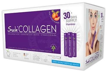 SUDA COLLAGEN HYALURONIC ACID, COENZYME Q10, BIOTIN, VITAMIN C/E/B5/B6 ICEREN SEFTALI AROMALI TAKVIYE EDICI GIDA 30x40 ml flakon İlaç Görseli