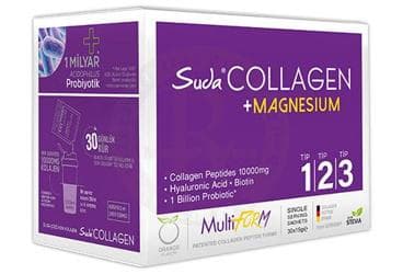 SUDA COLLAGEN MULTIFORM PORTAKAL AROMALI MAGNEZYUM ICEREN TAKVIYE EDICI GIDA 30x15 gr saşe İlaç Görseli