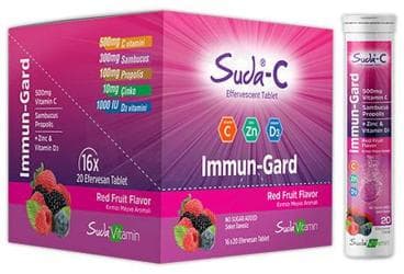 SUDA-C IMMUN-GARD KIRMIZI MEYVE AROMALI TAKVIYE EDICI GIDA EFERVESAN TABLET 20 tablet İlaç Görseli