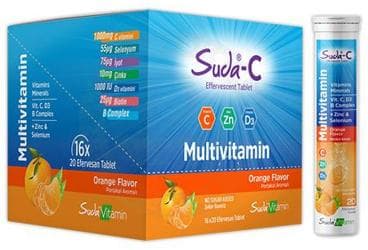 SUDA-C MULTIVITAMIN ICEREN TAKVIYE EDICI GIDA EFERVESAN TABLET 20 tablet İlaç Görseli