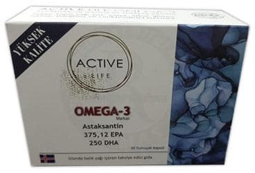 ACTIVE LIFE OMEGA-3 ASTAKSANTIN, EPA,DHA, IZLANDA BALIK YAGI ICEREN TAKVIYE EDICI GIDA 30 kapsül İlaç Görseli