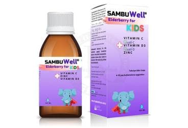 SAMBUWELL ELDERBERRY FOR KIDS VITAMIN C, VITAMIN D3, CINKO ICEREN TAKVIYE EDICI GIDA 125 ml şişe İlaç Görseli