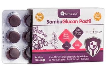 SAMBUGLUCAN KARAMURVER, KEKIK EKSTRELERI, BETA GLUKAN VE MURRISAFI ICEREN PASTIL 24 pastil İlaç Görseli