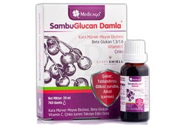 SAMBUGLUCAN DAMLA KARAMURVER MEYVE EKSTRESI, BETAGLUKAN, VITAMIN C, CINKO ICEREN TAKVIYE EDICI GIDA 20 ml şişe İlaç Görseli