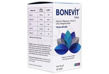 BONEVIT KALSIYUM, MAGNEZYUM, VITAMIN D, CINKO, MANGANEZ TABLET 60 tablet İlaç Görseli