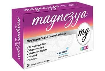 MAGNEZYA MAGNEZYUM TABLET TRI MAGNEZYUM SITRAT, MAGNEZYUM MALAT, MAGNEZYUM BISGLISINAT, VITAMIN D, SELENYUM ICEREN TAKVIYE EDICI GIDA 30 tablet İlaç Görseli