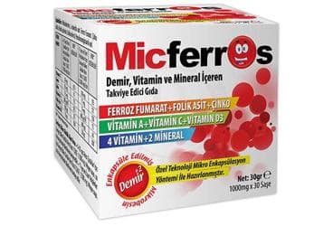 MICFERROS DEMIR, VITAMIN VE MINERAL ICEREN SASE 1 g 30x1 g saşe İlaç Görseli