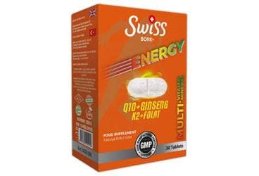 SWISS BORK ENERGY Q10 + GINSENG + K2 + FOLAT MULTIVITAMIN MULTIMINERAL ICEREN TAKVIYE EDICI GIDA 30 tablet İlaç Görseli