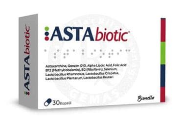 ASTABIOTIC KAPSUL ASTAKSANTIN, KOENZIM Q10, ALFALIPOIK ASIT VE PROBIYOTIK MIKROORGANIZMA ICEREN TAKVIYE EDICI GIDA 30 kapsül İlaç Görseli