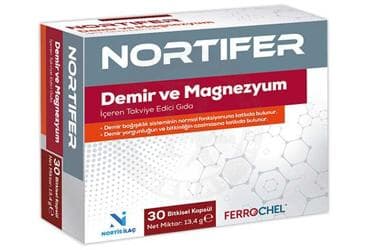 NORTIFER DEMIR VE MAGNEZYUM ICEREN TAKVIYE EDICI GIDA BITKISEL KAPSUL 30 kapsül İlaç Görseli