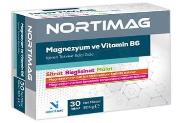 NORTIMAG MAGNEZYUM VE VITAMIN B6 ICEREN TAKVIYE EDICI GIDA TABLET 30 tablet İlaç Görseli