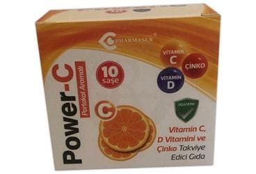 POWER-C SASE VITAMIN C, D VITAMINI VE CINKO ICEREN PORTAKAL AROMALI TAKVIYE EDICI GIDA 10 saşe İlaç Görseli
