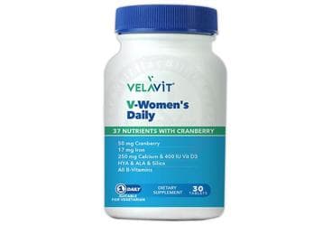 VELAVIT V-WOMEN'S DAILY BUYUK MEYVELI VAKSINIYUM, MULTIVITAMIN VE BITKI EKSTRELI TAKVIYE EDICI GIDA 30 tablet İlaç Görseli
