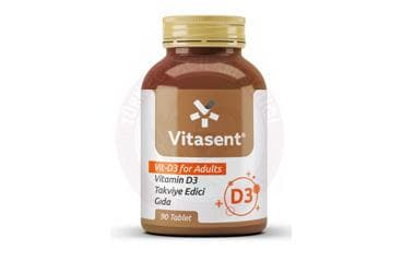 VITASENT VIT-D3 FOR ADULTS VITAMIN D3 ICEREN TAKVIYE EDICI GIDA 90 tablet İlaç Görseli