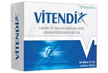 VITENDIX L-ARJININ, TIP 1 KOLLAJEN, BROMELAIN, RUTIN, KURKUMIN ICEREN TAKVIYE EDICI GIDA TABLET 30 tablet İlaç Görseli