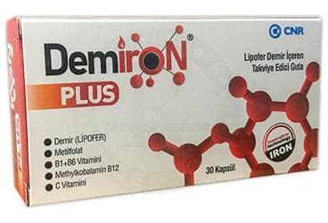 DEMIRON PLUS LIPOFER DEMIR ICEREN TAKVIYE EDICI GIDA 30 kapsül İlaç Görseli