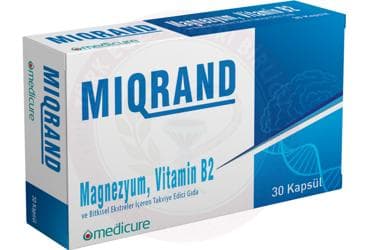 MIQRAND MAGNEZYUM, VITAMIN B12 VE BITKISEL EKSTRELER ICEREN TAKVIYE EDICI GIDA 30 kapsül İlaç Görseli