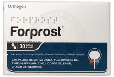 FORPROST SAKIZ KABAGI, CUCE PALMIYE, ISIRGAN OTU, LIKOPEN VE VITAMINLER ICEREN TAKVIYE EDICI GIDA 30 kapsül İlaç Görseli