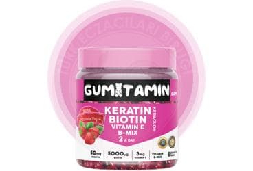 GUMITAMIN KERATIN, BIOTIN, VITAMIN E, B-MIX ICERAN TAKVIYE EDICI GIDA 60 tablet İlaç Görseli