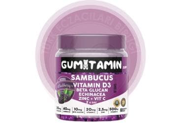 GUMITAMIN SAMBUCUS, VIT D3, BETA GLUKAN, CINKO, VIT C ICEREN TAKVIYE EDICI GIDA 60 tablet İlaç Görseli