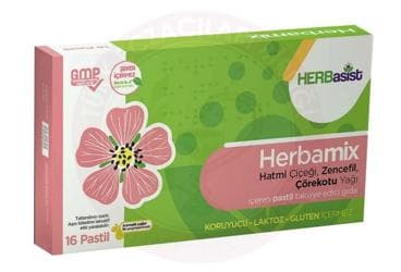 HERBAMIX HATMI CICEGI, ZENCEFIL, COREKOTU YAGI ICEREN TAKVIYE EDICI GIDA 16 pastil İlaç Görseli