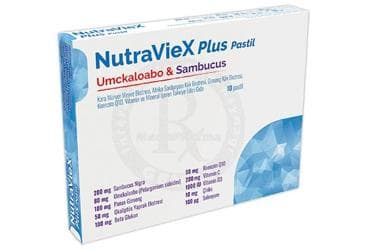NUTRAVIEX PLUS UMCKALOABO & SAMBUCUS VITAMIN VE MINERAL ICEREN TAKVIYE EDICI GIDA 10 pastil İlaç Görseli
